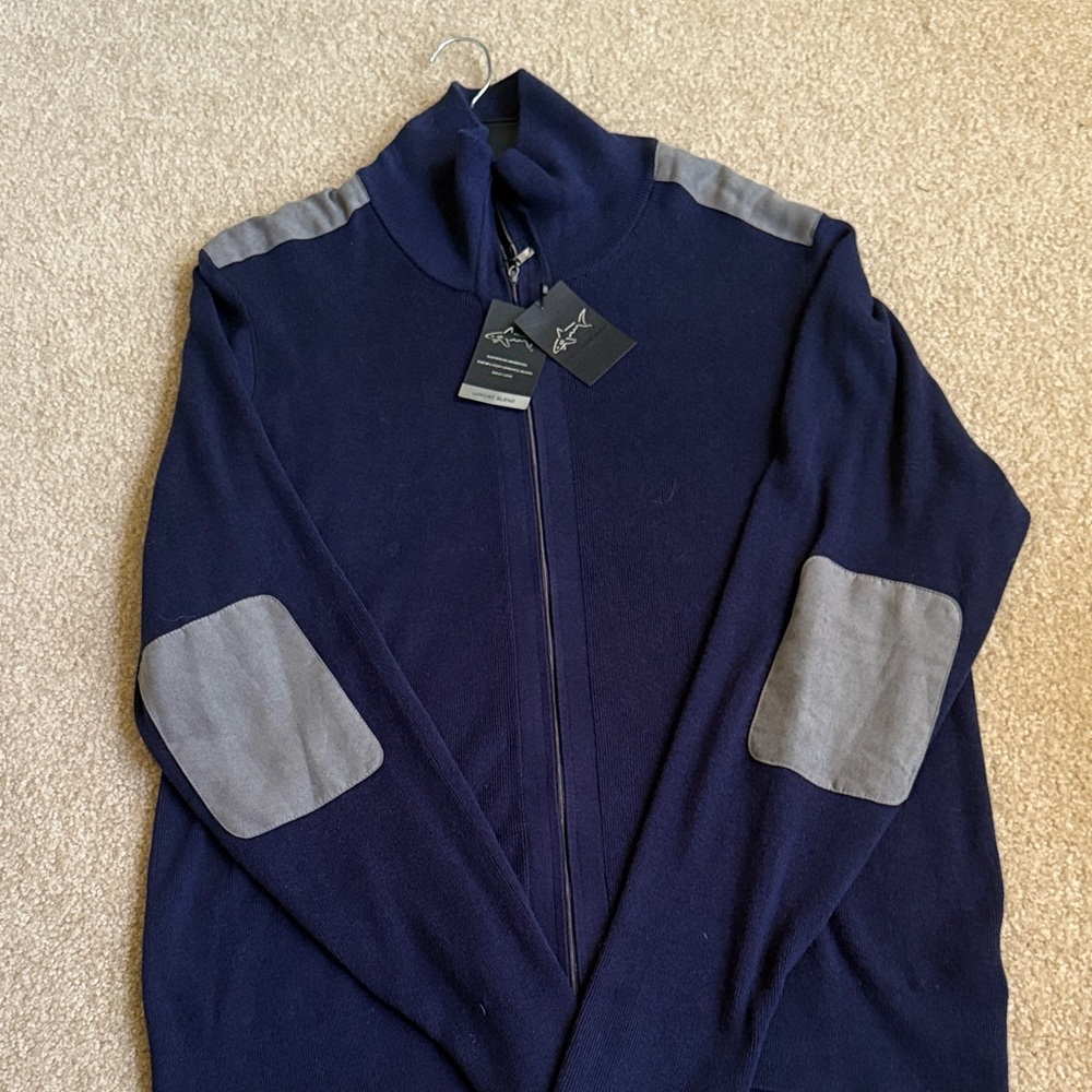Greg Norman Collection Navy and Gray Zip-Up Sweater